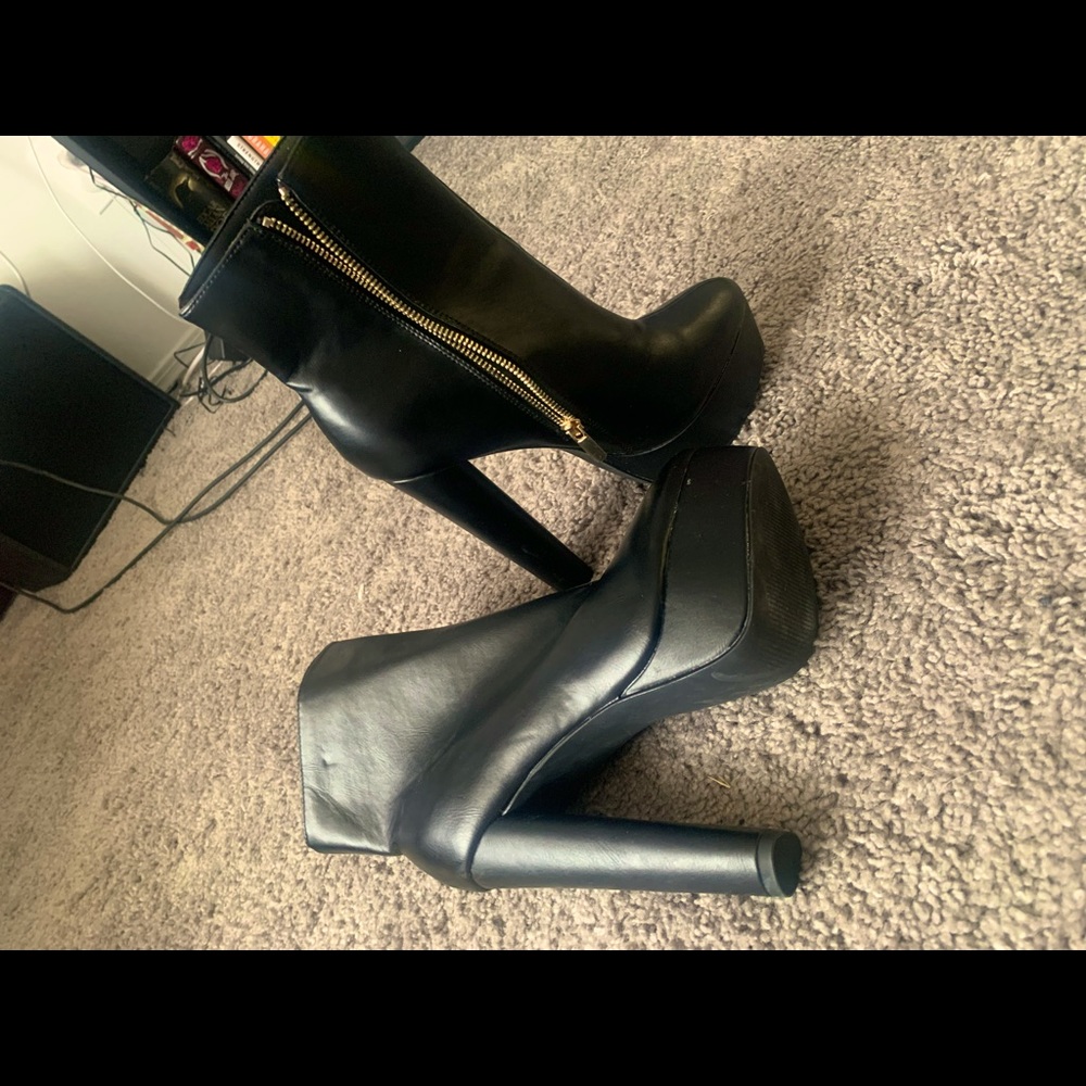 Black leather stiletto booties